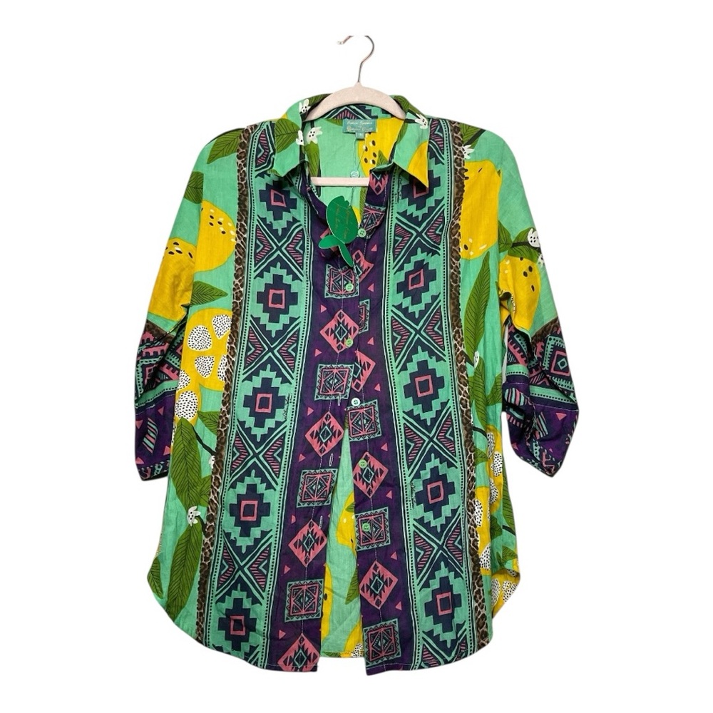 Women’s NWT Antica Sartoria vibrant, button-up shirt with lemons, size medium